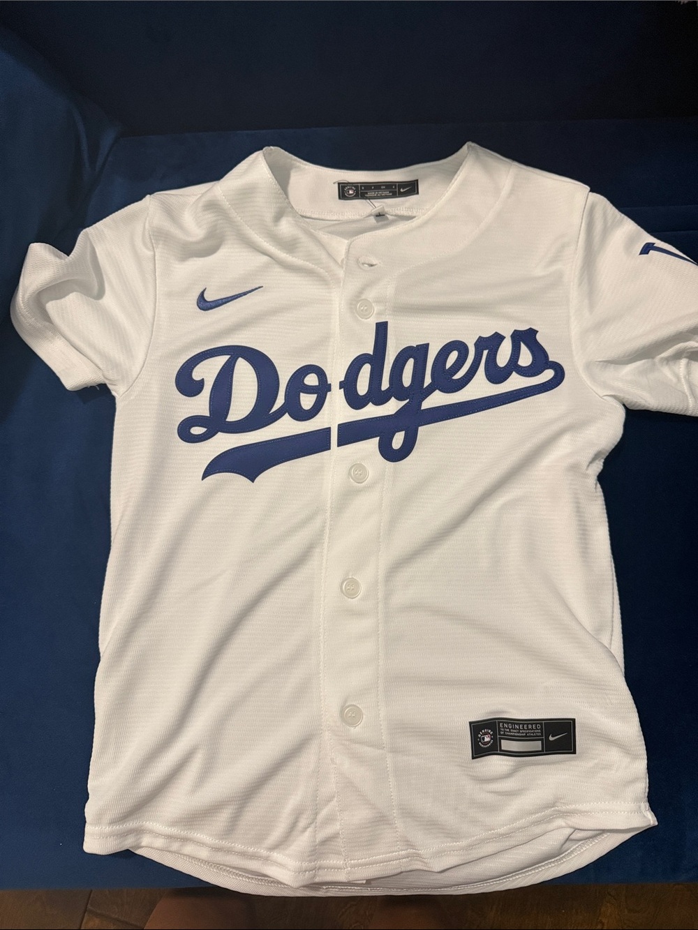 Nike Kids White & Blue Dodgers Baseball Jersey small purchased at stadium NWOT